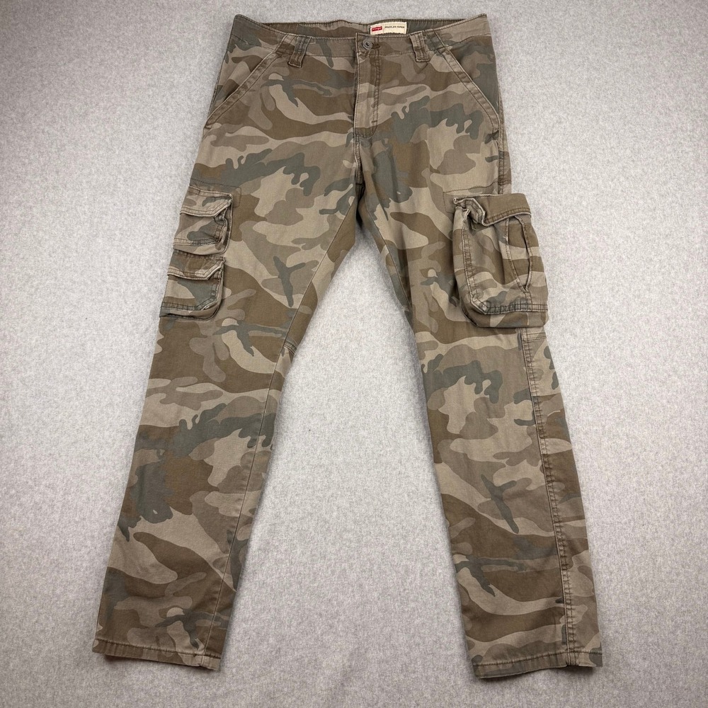 Wrangler Mens Regular Taper Cargo‎ Pants Camo Brown Tan 32x30 112326274
